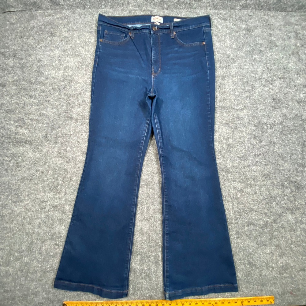 Sofia Jeans by Sofia Vergara Melisa Flare High Rise Dark Wash Denim Blue Mens 16
